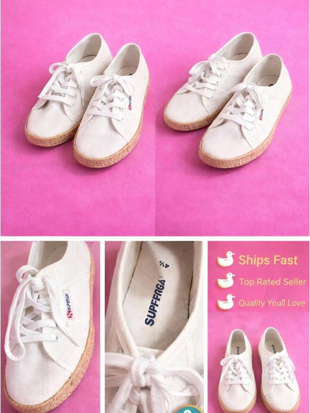 Superga White Canvas Espadrille Lace-Up Sneakers